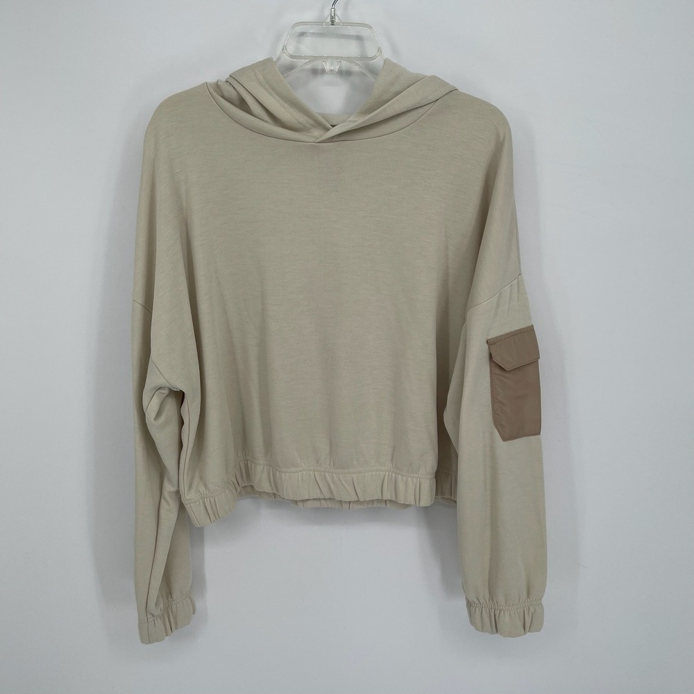 Tek Gear Women's Beige Cargo Pocket‎ On The Go Cropped Hoodie Sweatshirt Size XL